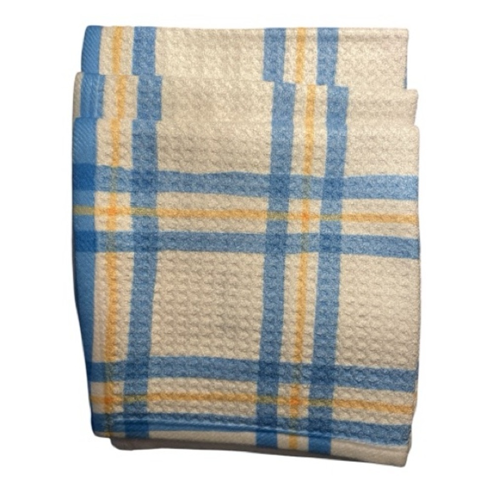 Modern Style Premium Blue White Yellow Plaid Dishcloth Set of 3 12x12